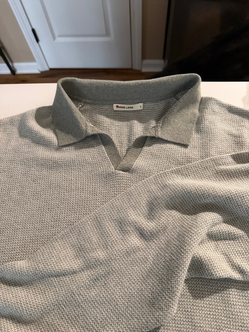 Marine Layer Heather Gray Knit Polo Sweater